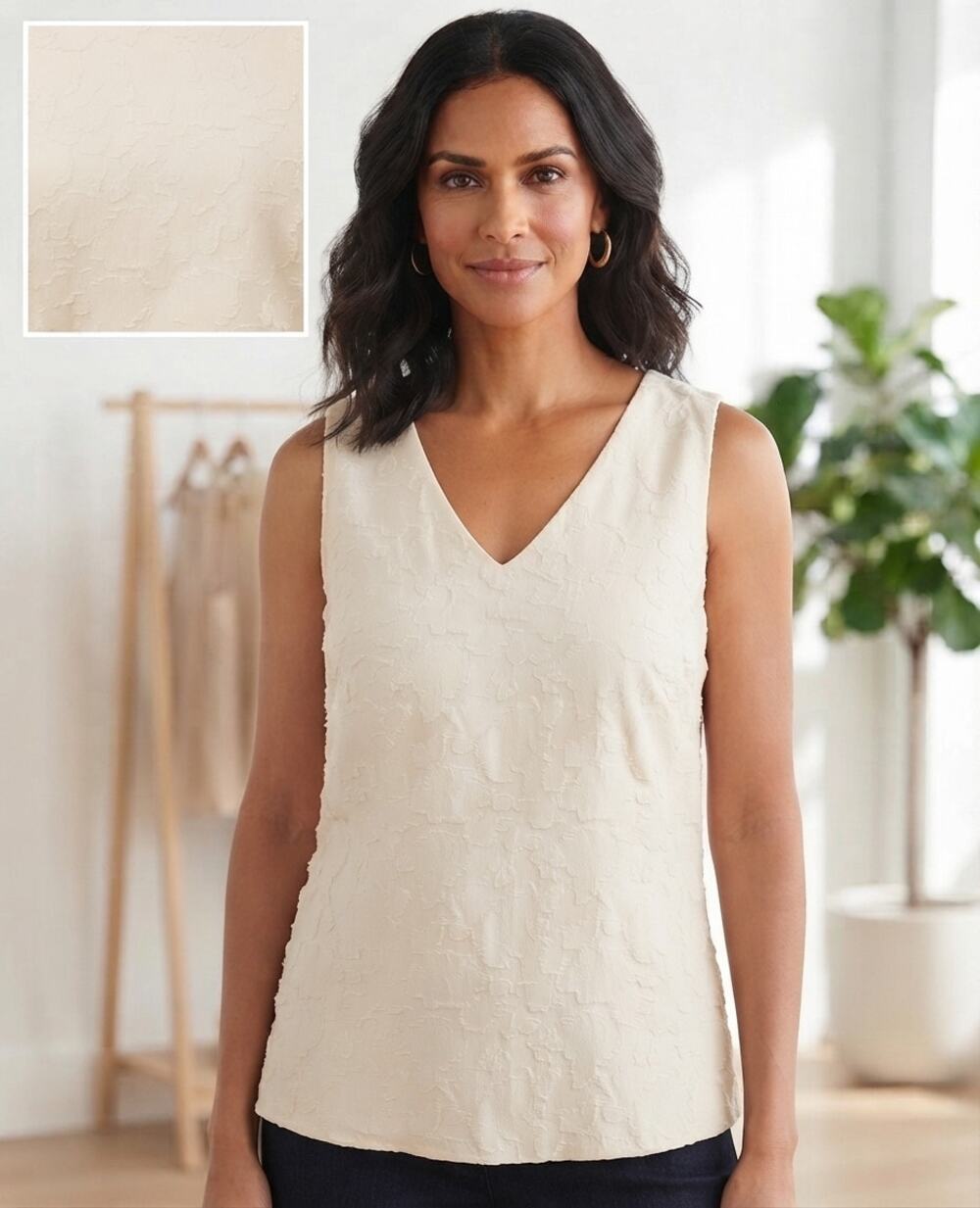 Chico's Floral Double Layer Chiffon Tank Off White NWOT, size 3 US 16/18